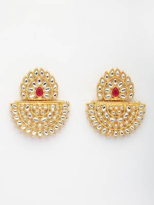  women's gold toned red stones & kundan studded jewellery set 3