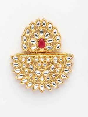  women's gold toned red stones & kundan studded jewellery set 5