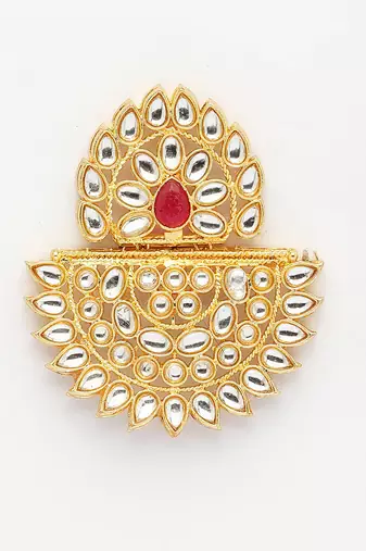  women's gold toned red stones & kundan studded jewellery set