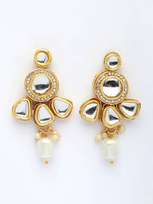  women gold plated kundan studded & pearls long jewellery set 3