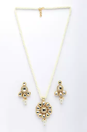  women gold plated kundan studded & pearls long jewellery set