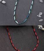  men set of 2 maroon & green rhodium-plated stainless steel chain