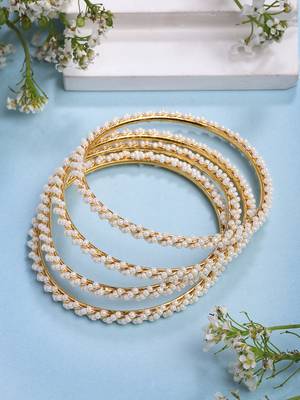  women set of 4 gold-plated pearls handcrafted traditional bangles 1