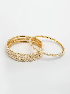  women set of 4 gold-plated pearls handcrafted traditional bangles 2