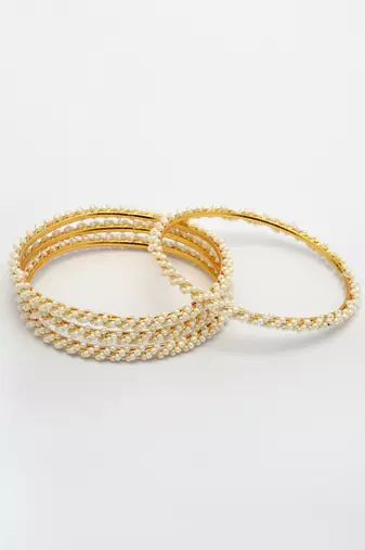  women set of 4 gold-plated pearls handcrafted traditional bangles