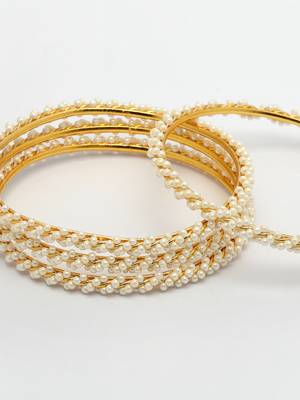  women set of 4 gold-plated pearls handcrafted traditional bangles 4