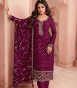 Magenta heavy embroidery dola silk semi stitched suits