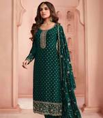 Peacock green heavy embroidery dola silk semi stitched suits