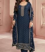 Teal heavy embroidery dola silk semi stitched suits