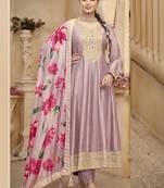 Light onion pink vichitra silk embroidered anarkali suit