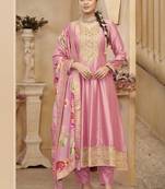 Light pink vichitra silk embroidered anarkali suit