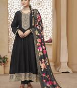 Black vichitra silk embroidered anarkali suit