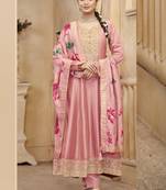 Baby pink vichitra silk embroidered anarkali suit
