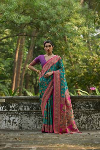 Rama soft pashmina silk blend weaving saree with zari woven