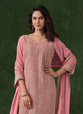 Peach rangoli silk sequin salwar suit 2