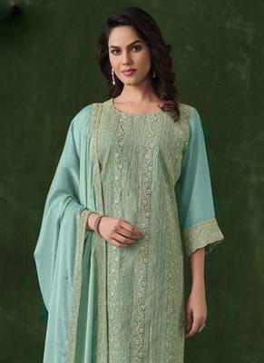 Sky blue rangoli silk sequence salwar suit 2
