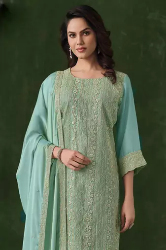 Sky blue rangoli silk sequence salwar suit
