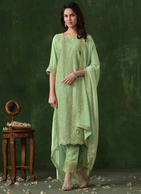 Lime green rangoli silk sequin salwar suit 1