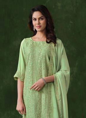 Lime green rangoli silk sequin salwar suit 2