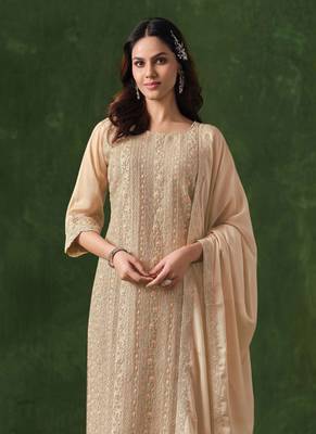 Cream rangoli silk sequin salwar suit 2