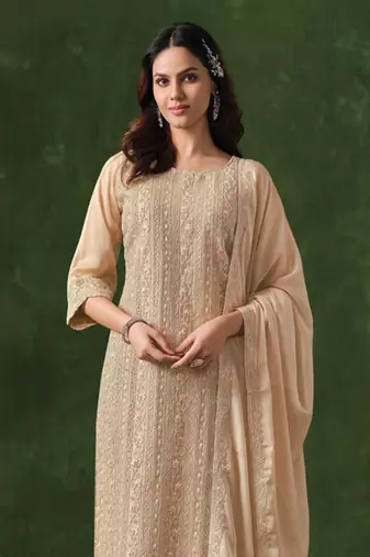Cream rangoli silk sequin salwar suit