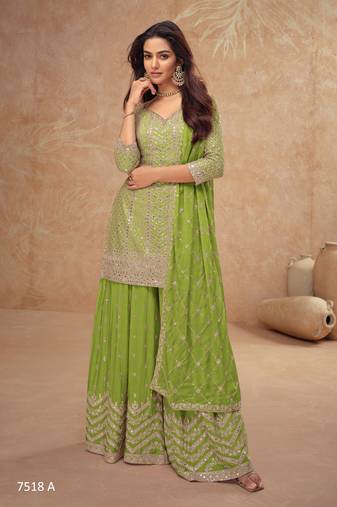 Parrot green free size full stitched palazzo wedding suits