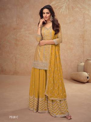 Yellow green free size full stitched palazzo wedding suits 1