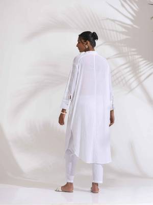 white cotton schiffli shirt kurta set 2