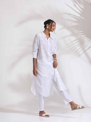 white cotton schiffli shirt kurta set 3