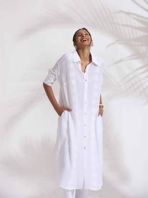 white cotton schiffli shirt kurta set 5