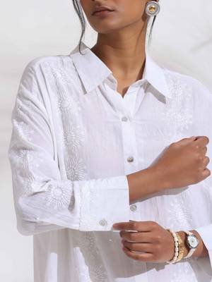 white cotton schiffli shirt kurta set 6