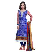 Blue And Red Cotton Unstitched Dress Material