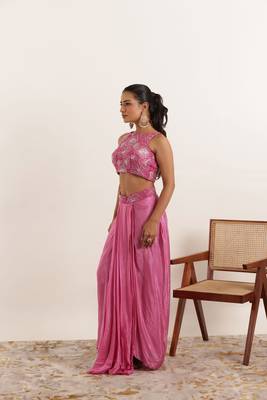 ready made mauve pink pure silk saree 2