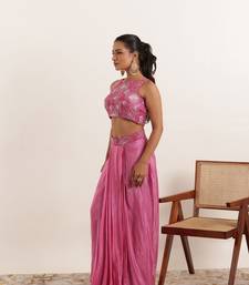 ready to wear mauve pink pure silk  saree