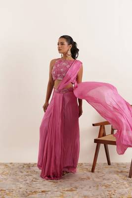 ready made mauve pink pure silk saree 1