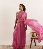 ready to wear mauve pink pure silk  saree