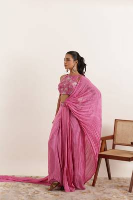 ready made mauve pink pure silk saree 3