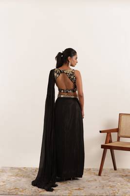 pre-stitched black pure silk saree 3