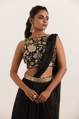 pre-stitched black pure silk saree 4