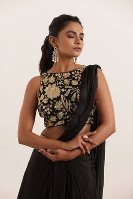 pre-stitched black pure silk saree 5