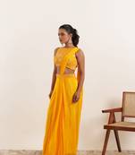 ready to wear yellow pure silk  saree
