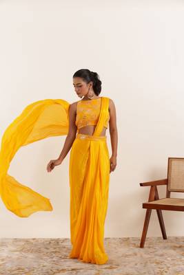ready to wear yellow pure silk saree 2