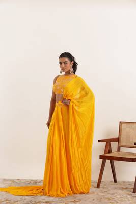 ready to wear yellow pure silk saree 3
