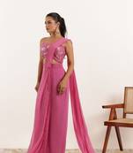 ready to wear mauve pink  ruffle saree
