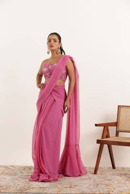ready made mauve pink ruffle saree 4