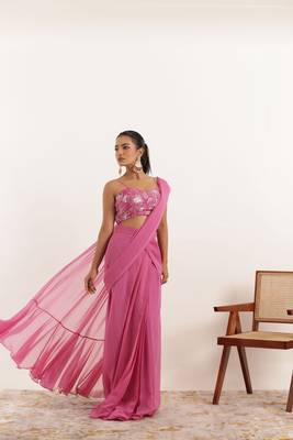 ready made mauve pink ruffle saree 5
