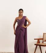 ready to wear regal purple  ruffle saree