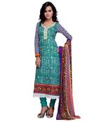Firozi And Purple Cotton Unstitched Dress Material