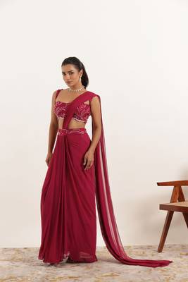 ready made cherry pink saree 1