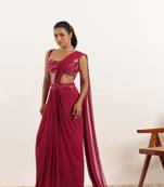 ready to wear cherry pink  saree